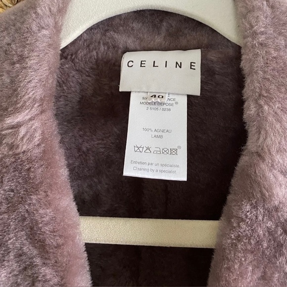 Celine Leather Shearling Metallic Coat Jacket Size 40 - Picture 5 of 8